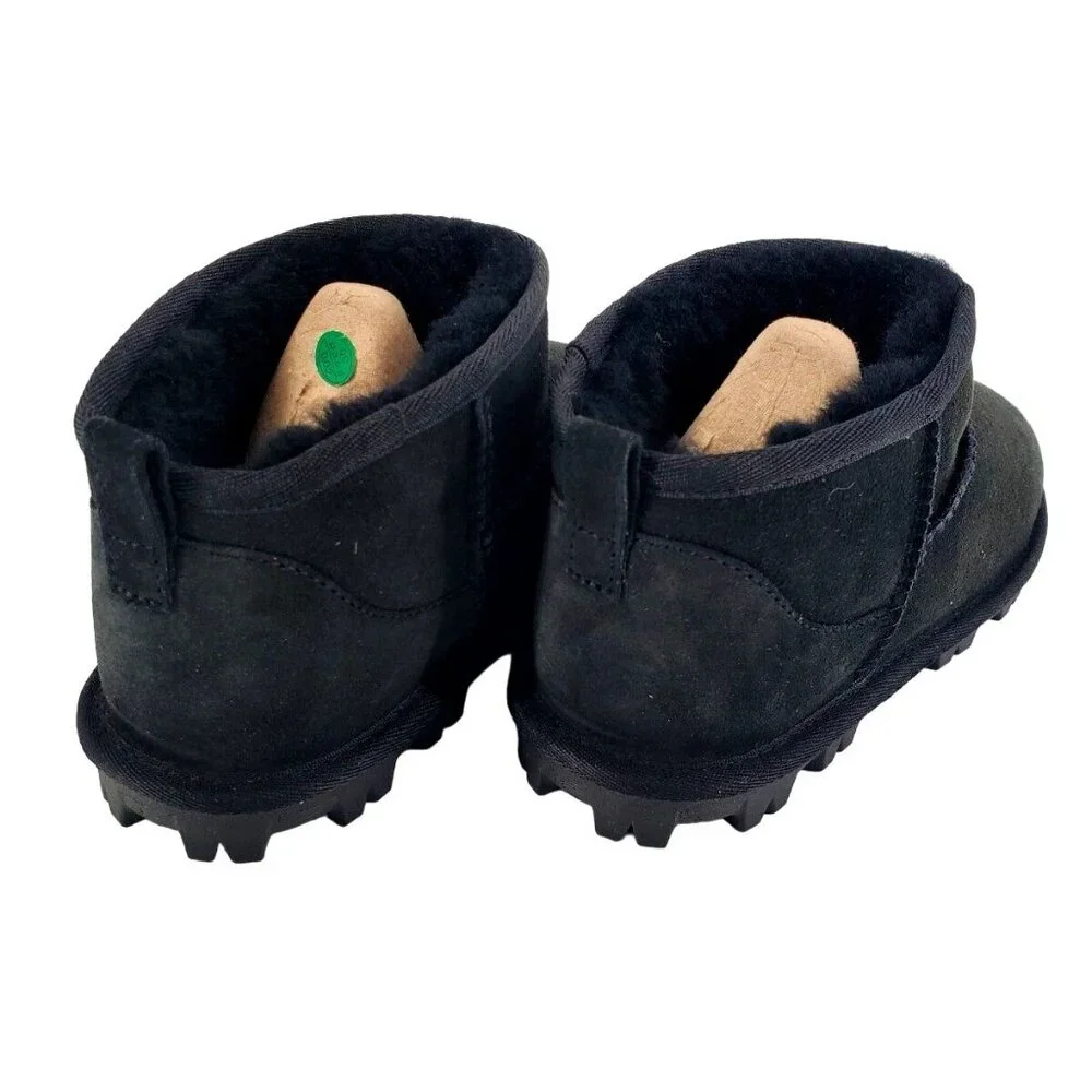 KS Fur Girls 4 Mini Ankle Boots Shearling Sheepskin Suede Slip-on Winter Shoe